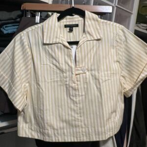 Yellow & White Striped Polo Crop Top